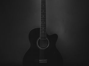 Превью обои акустическая гитара, гитара, музыкальный инструмент, черный, темный