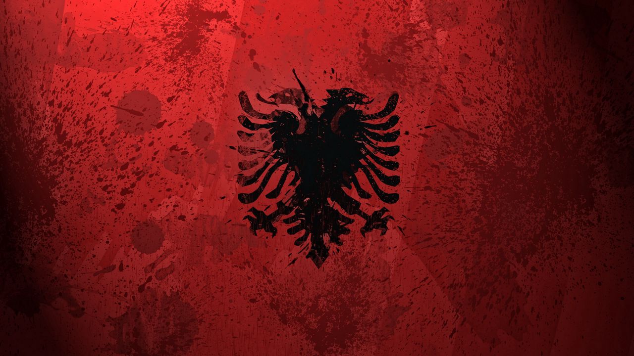 Обои албания, флаг, герб, фон, краска, символика, текстура