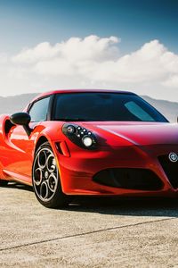 Превью обои alfa romeo, 4c, au-spec, красный вид сбоку