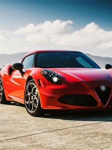 Превью обои alfa romeo, 4c, au-spec, красный вид сбоку