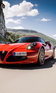 Превью обои alfa romeo, 4c, au-spec, красный, вид спереди