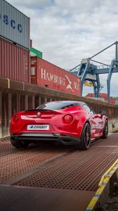 Превью обои alfa romeo, 4c, zender, красный, вид сзади