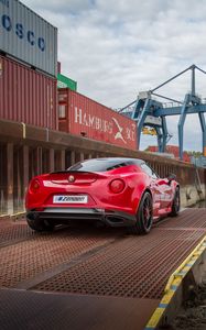 Превью обои alfa romeo, 4c, zender, красный, вид сзади