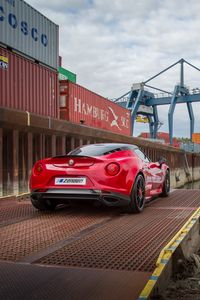 Превью обои alfa romeo, 4c, zender, красный, вид сзади