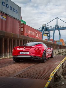 Превью обои alfa romeo, 4c, zender, красный, вид сзади