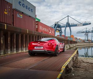 Превью обои alfa romeo, 4c, zender, красный, вид сзади