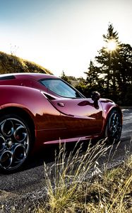 Превью обои alfa romeo, alfa romeo 4c, красный, вид сбоку