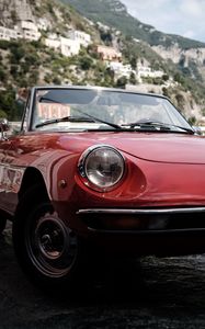 Превью обои alfa romeo spider, alfa romeo, автомобиль, красный, фара