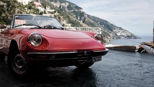 Превью обои alfa romeo spider, alfa romeo, автомобиль, красный, фара