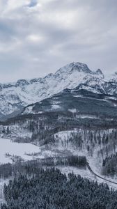 Превью обои альмзее, австрия, горы, зима, снег, озеро