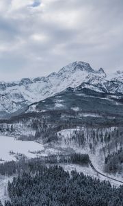 Превью обои альмзее, австрия, горы, зима, снег, озеро