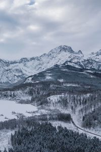 Превью обои альмзее, австрия, горы, зима, снег, озеро