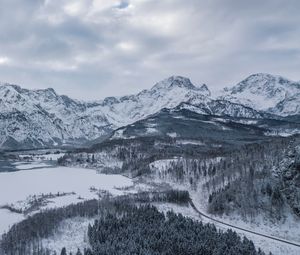 Превью обои альмзее, австрия, горы, зима, снег, озеро