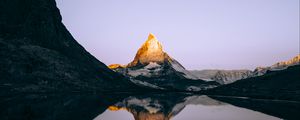 Превью обои альпы, горы, озеро, восход, отражение, риффельзее, швейцария