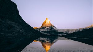 Превью обои альпы, горы, озеро, восход, отражение, риффельзее, швейцария