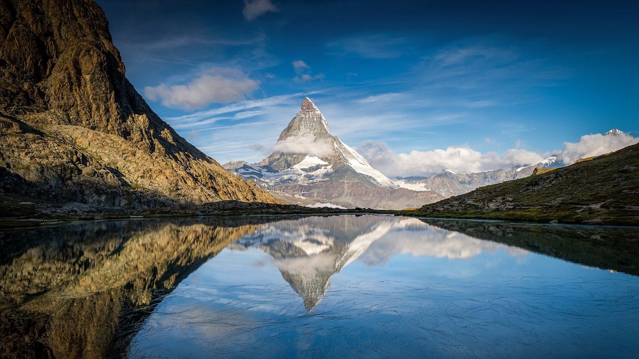Обои альпы, маттерхорн, горы, озеро, отражение