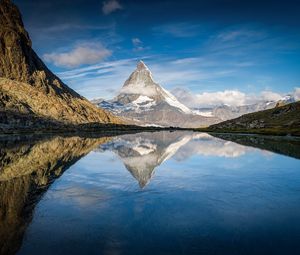 Превью обои альпы, маттерхорн, горы, озеро, отражение
