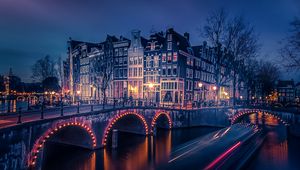 Превью обои амстердам, канал, здание, мост, река