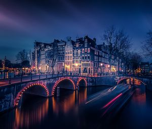 Превью обои амстердам, канал, здание, мост, река