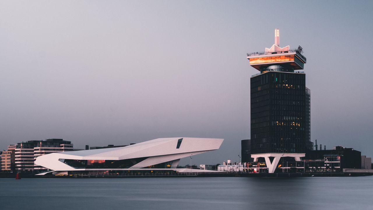 Обои амстердам, нидерланды, здание, берег