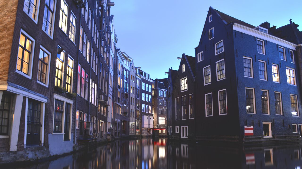 Обои амстердам, нидерланды, здания, канал