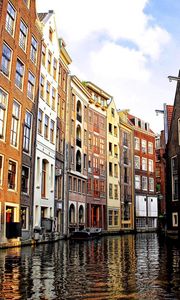 Превью обои амстердам, венецианский канал, дома, постройки, город