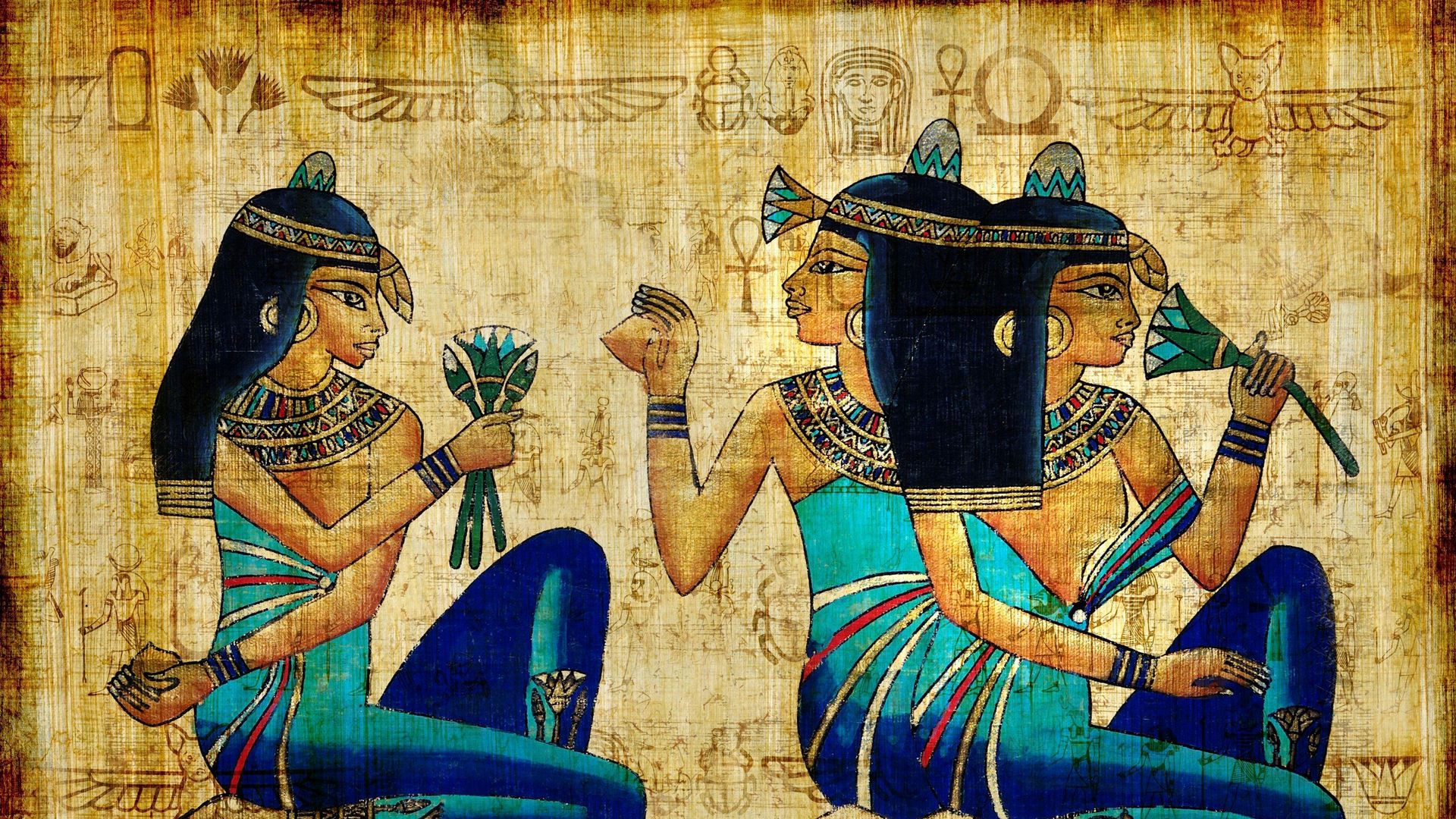 Скачать 1920x1080 ancient, egypt, брюнетки, девушки, древность, египет,  рисунок обои, картинки full hd, hdtv, fhd, 1080p