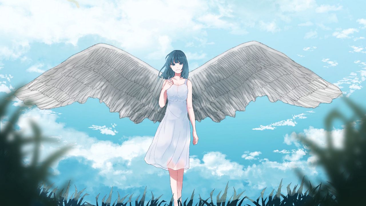 Обои ангел, девушка, крылья, аниме, арт