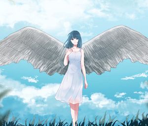 Превью обои ангел, девушка, крылья, аниме, арт