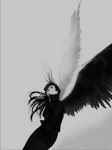 Превью обои ангел, крылья, белое, черное, девушка