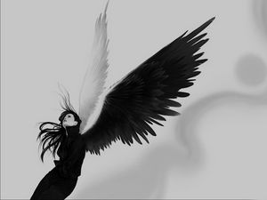 Превью обои ангел, крылья, белое, черное, девушка