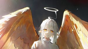 Превью обои ангел, крылья, нимб, арт, аниме
