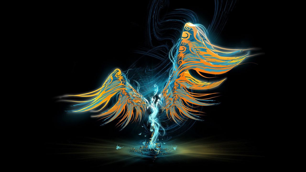 Обои ангел, крылья, свет, рисунок, узоры