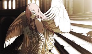Превью обои ангел, крылья, улыбка, жест, аниме