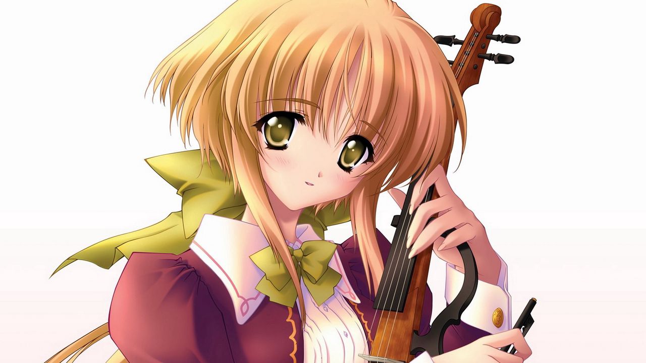 Обои аниме, девушка, блондинка, скрипка
