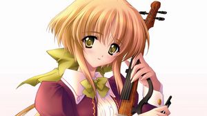 Превью обои аниме, девушка, блондинка, скрипка