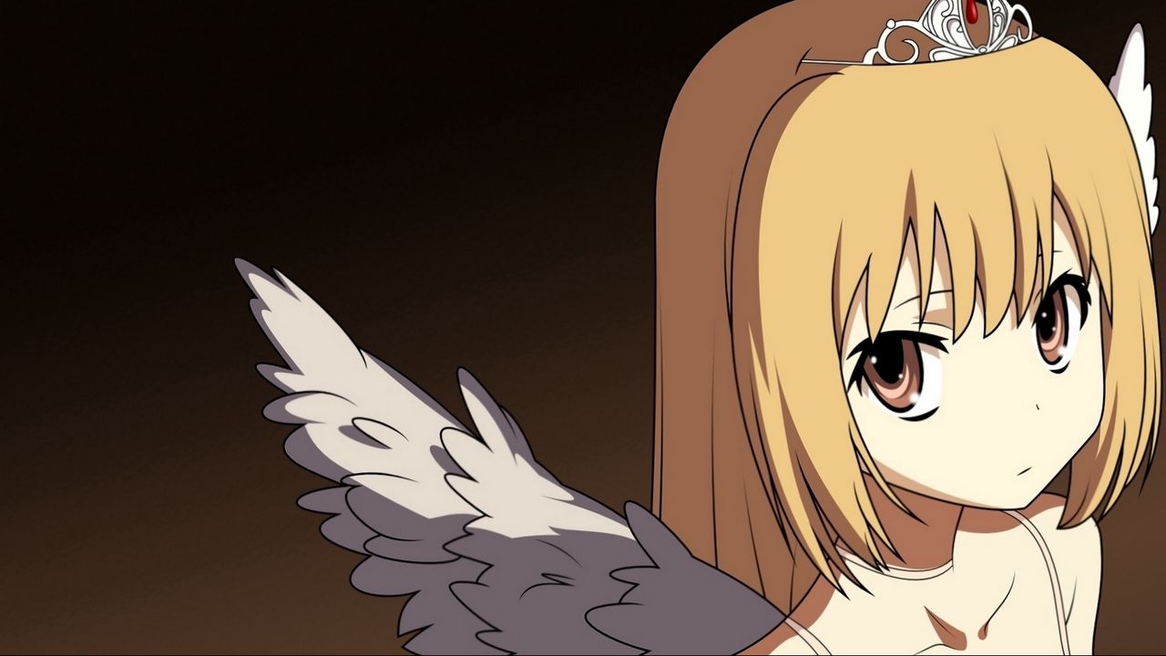 Обои аниме, девушка, блондинка, крылья