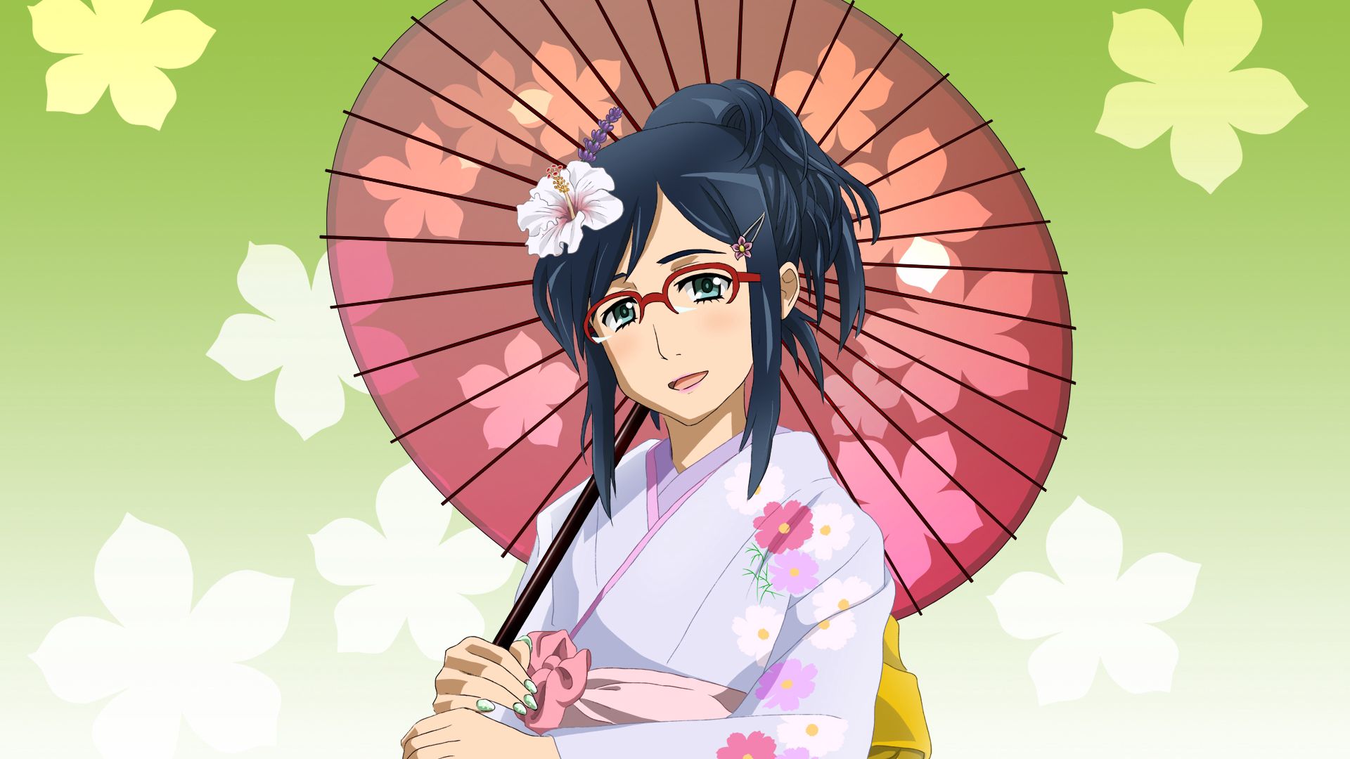 Девушка в кимоно с зонтом