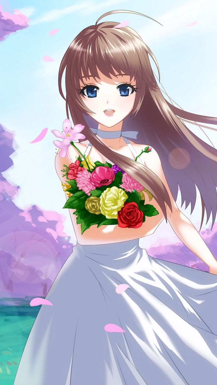Аниме девочка с цветами