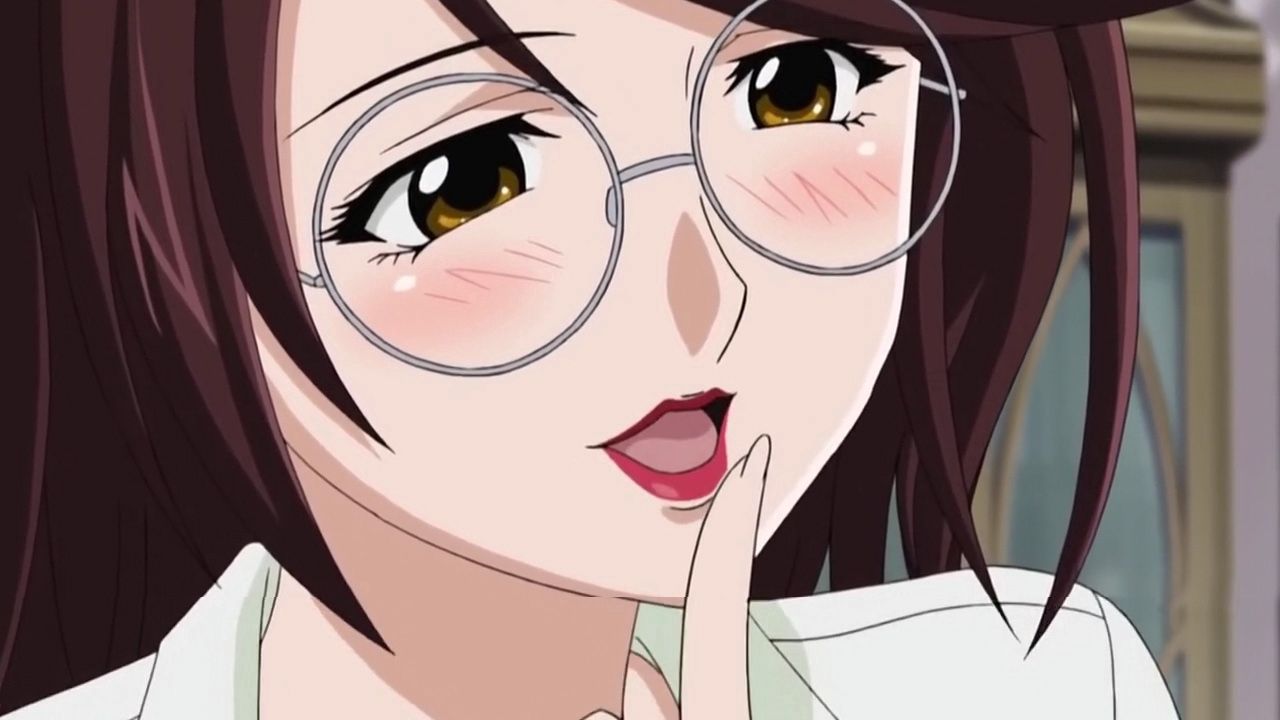 Обои аниме, девушка, губы, красный, очки