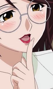 Превью обои аниме, девушка, губы, красный, очки