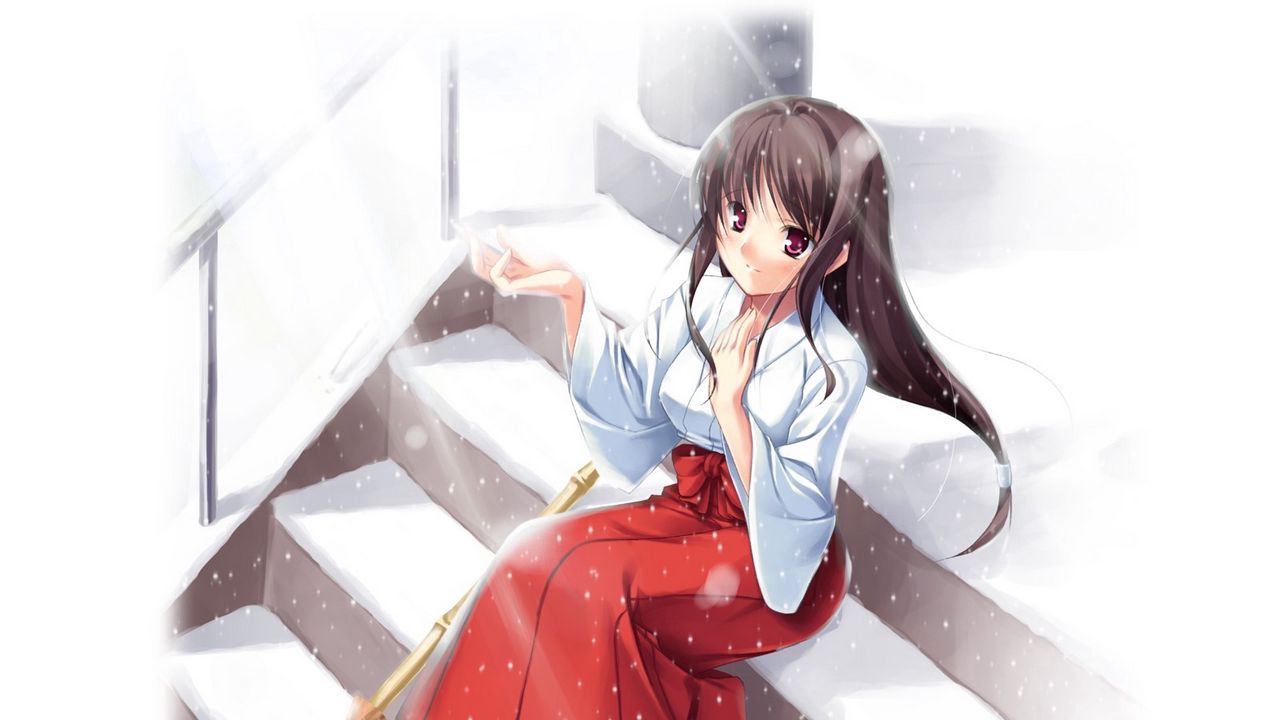 Обои аниме, девушка, кимоно, снег