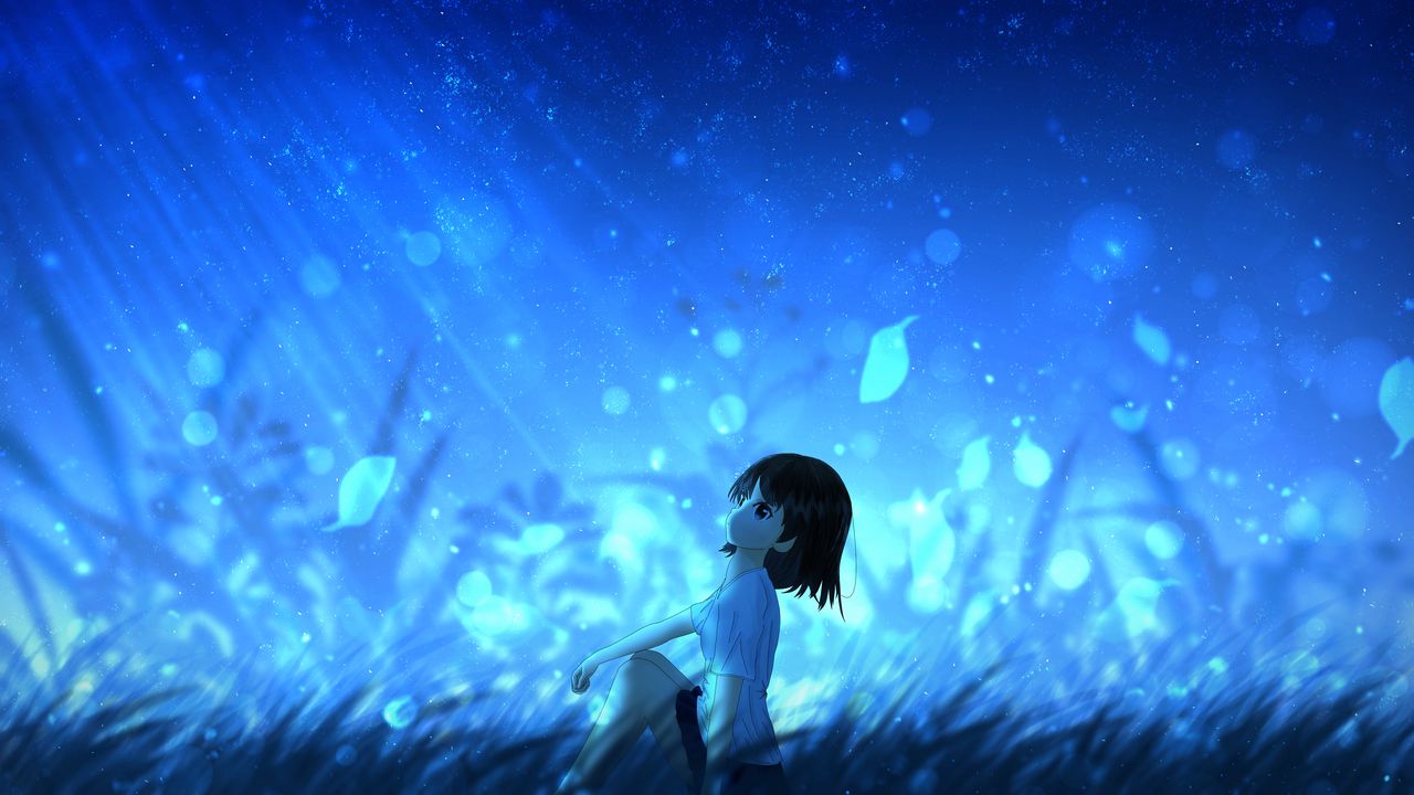 Обои аниме, девушка, листья, ветер