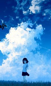 Превью обои аниме, девушка, небо, облака