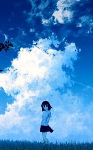 Превью обои аниме, девушка, небо, облака