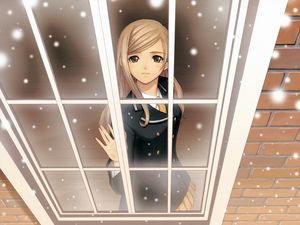 Превью обои аниме, девушка, окно, снег