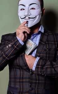 Превью обои аноним, маска, пиджак, деньги