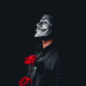Превью обои аноним, маска, розы, цветы, темный