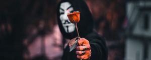 Превью обои аноним, роза, цветок, маска, капюшон