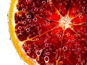 Превью обои апельсин, долька, вода, пузыри, фрукт, еда, макро
